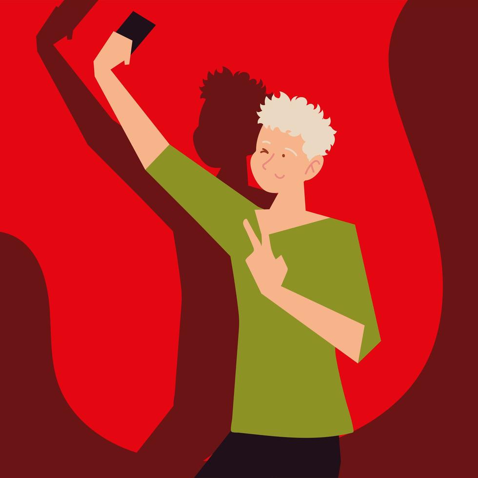 young man with smartphone taking selfie vector