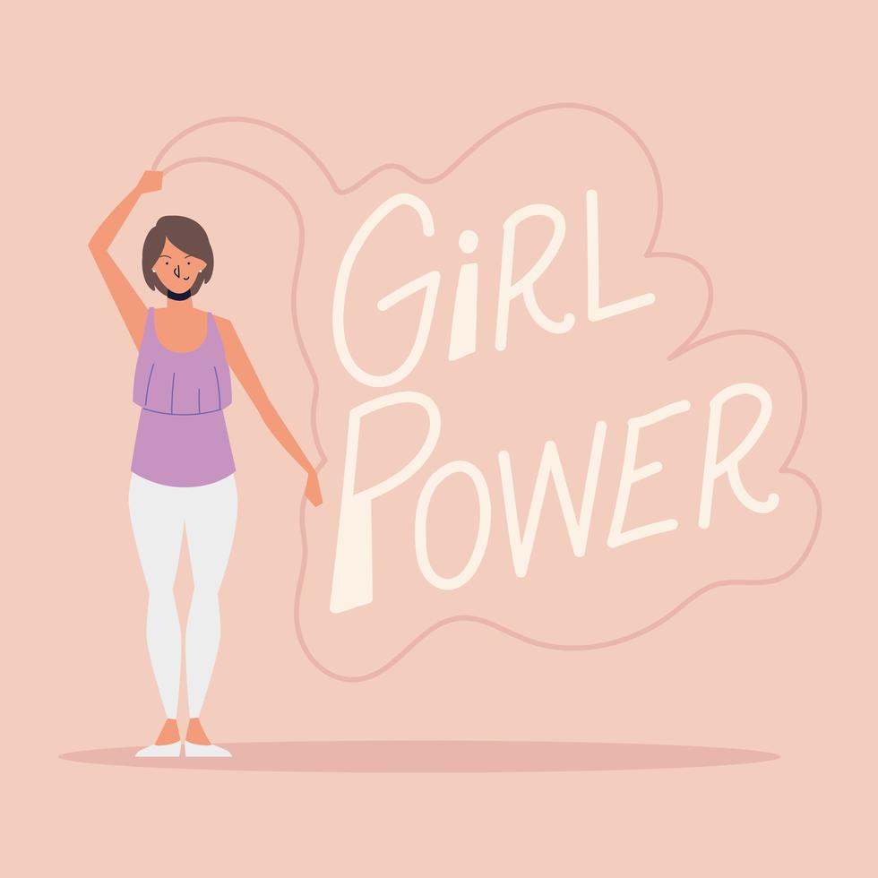 girl power, woman with hand drawn lettering card vector