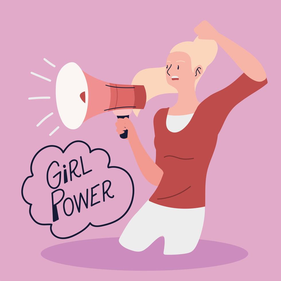 girl power, woman shouting through a megaphone vector