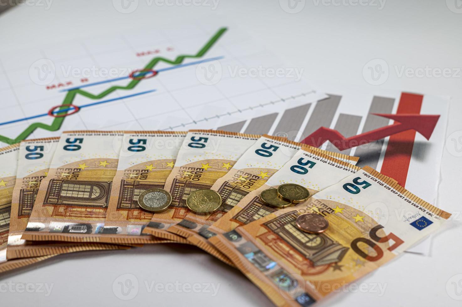 banknotes 50 euro coins and statistics photo