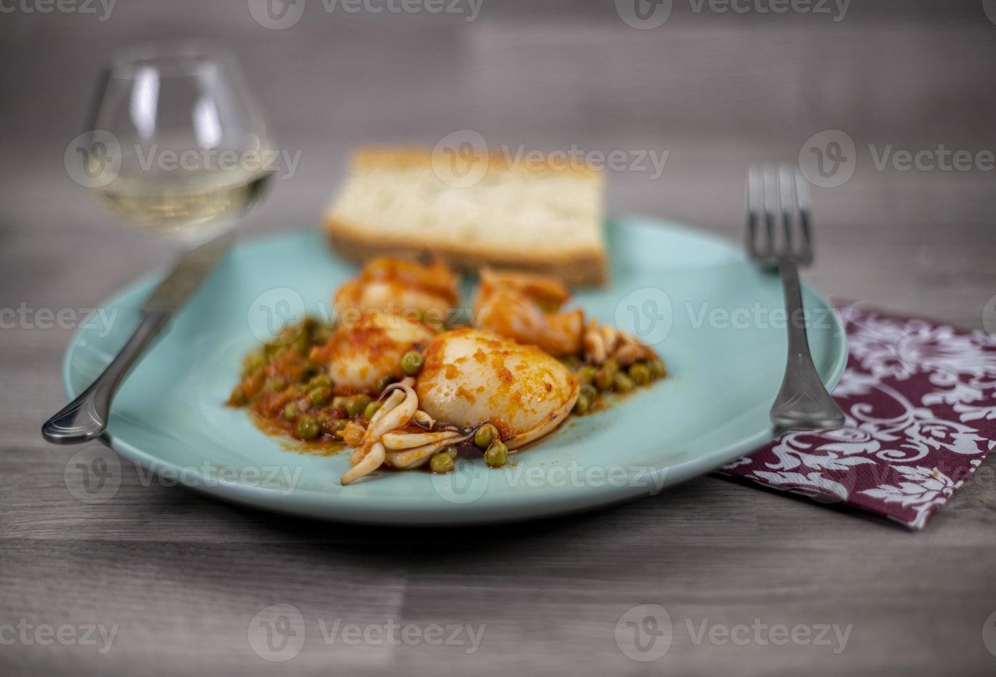 cuttlefish and peas dish composition photo