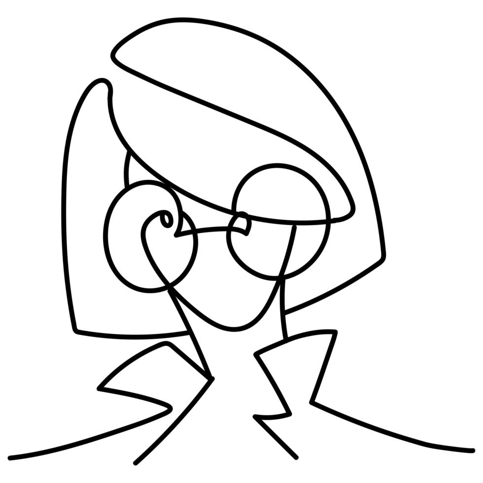 man with glasses and long hair continuous line style vector