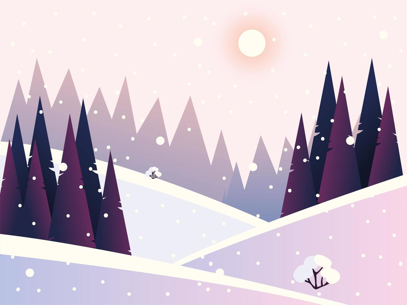 winter landscape snowfall pine forest and hills vector