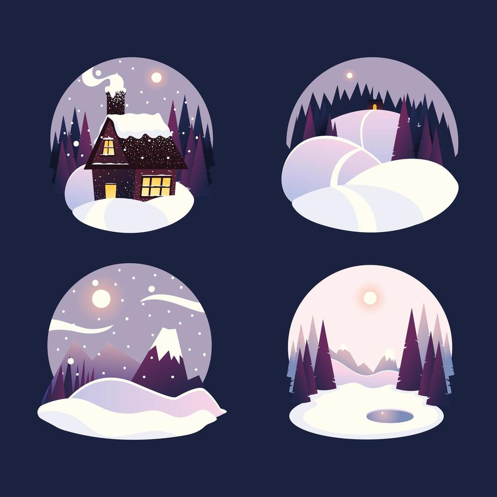 winter landscape in a round frames snowy day in mountains with forest vector