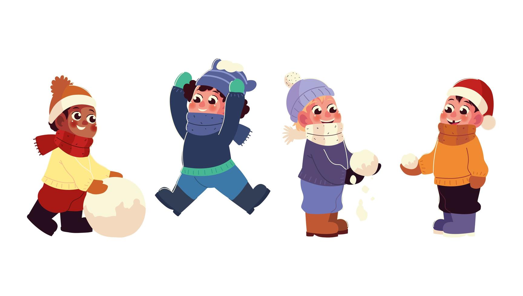 funny boys playing with the snowballs in winter season vector
