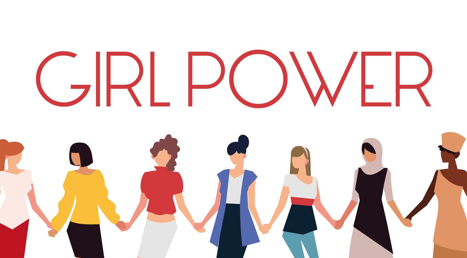 women rights feminist, group holding hands girl power vector