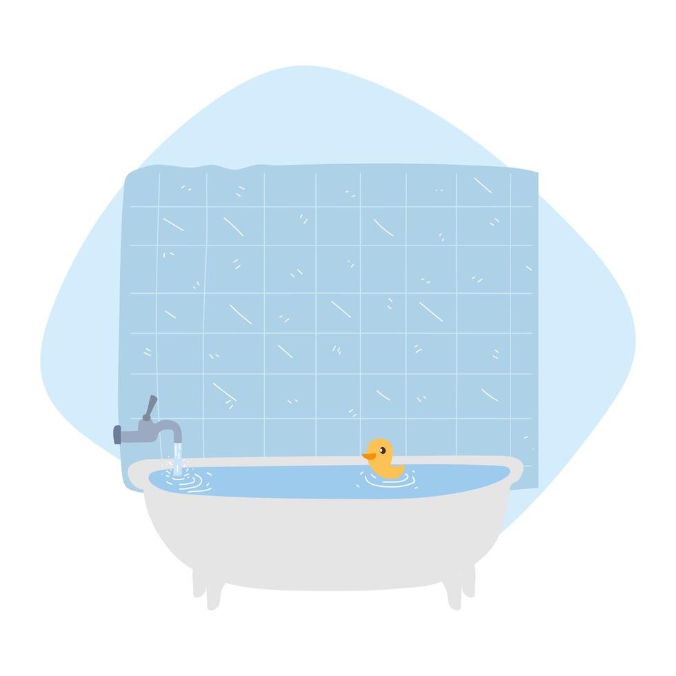 baño con bañera diseño de pato de goma vector