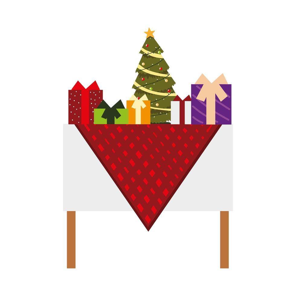 christmas tree and gifts boxes on table celebrating season party vector