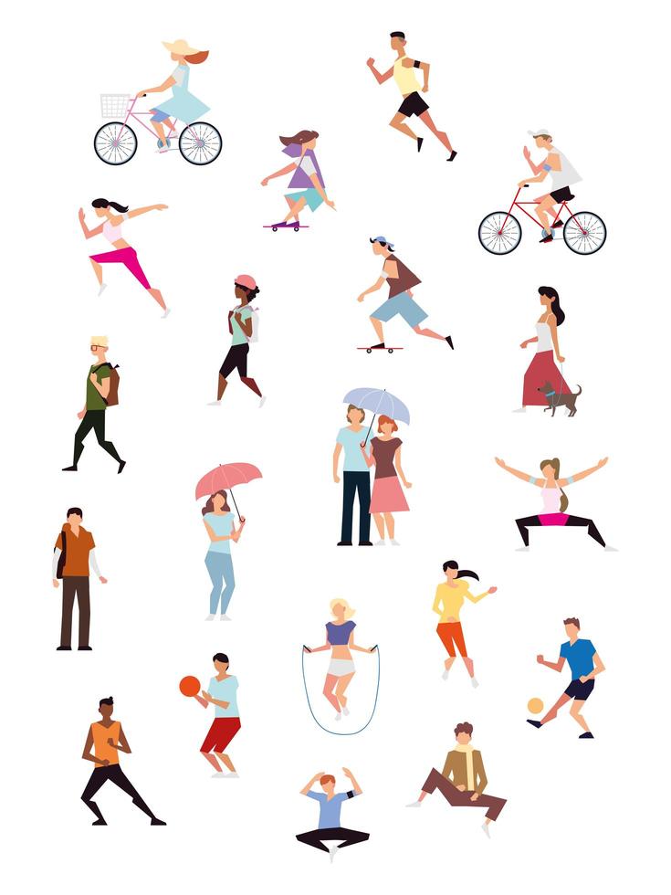 personas que practican actividad física en deportes al aire libre o recreativos vector