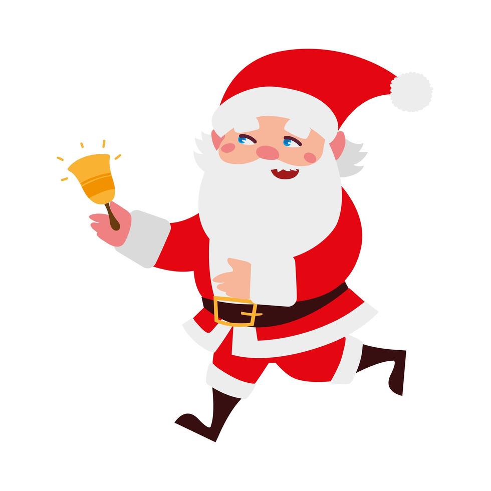 christmas santa claus with golden bell cartoon character vector