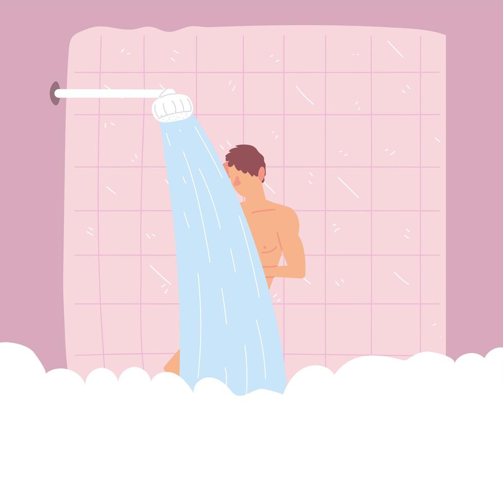 man taking bath in shower with bubbles vector