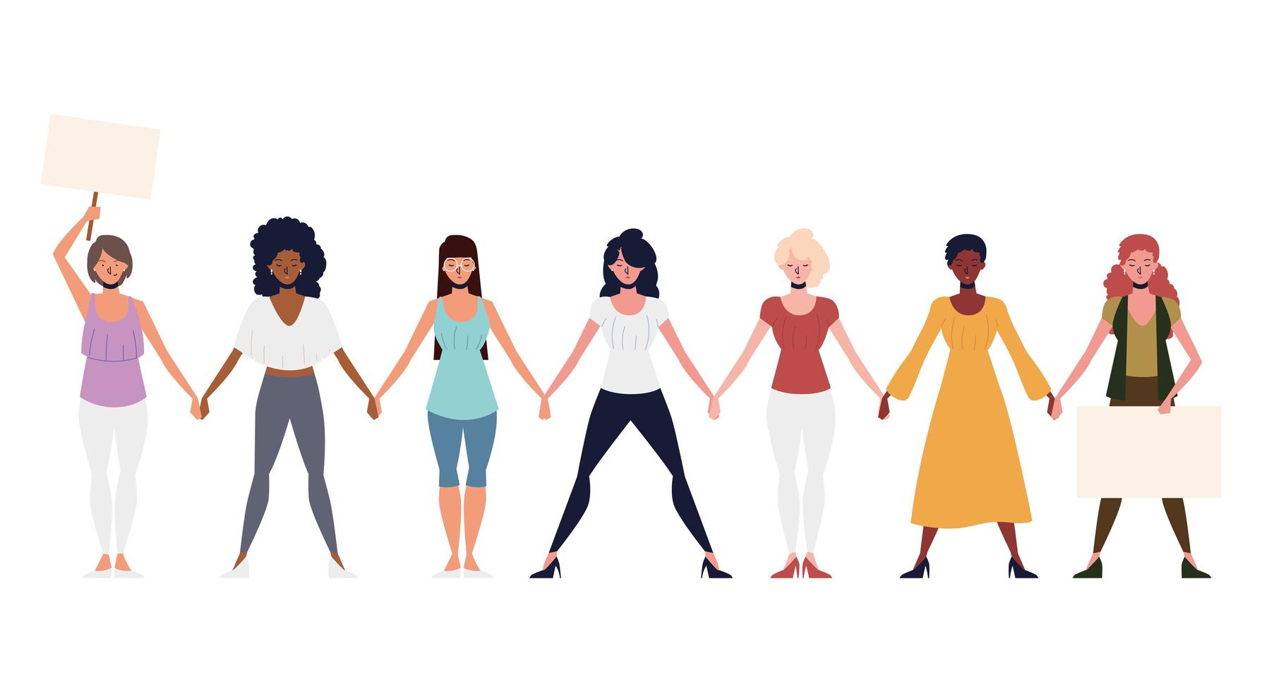 girl power, group women characters holding hands 2679059 Vector Art at