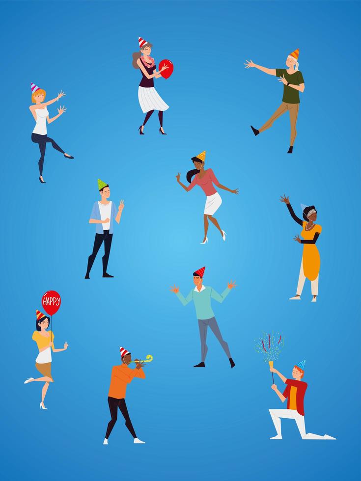 young happy dancing and celebrating party people vector