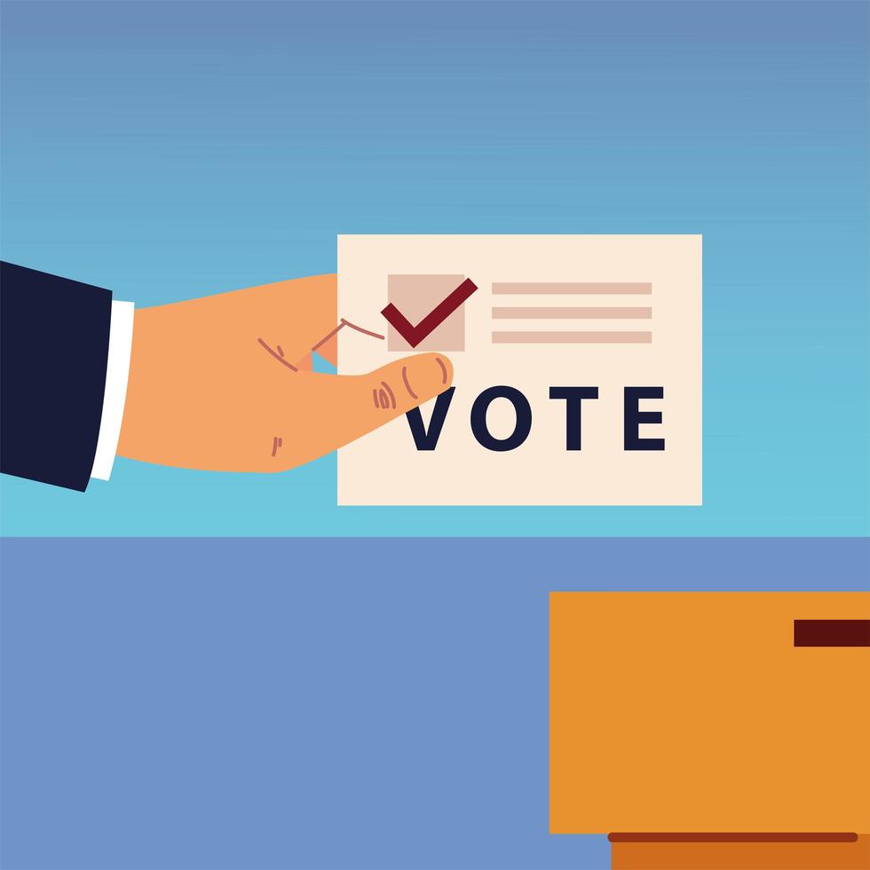 election day, hand with vote ballot and box vector