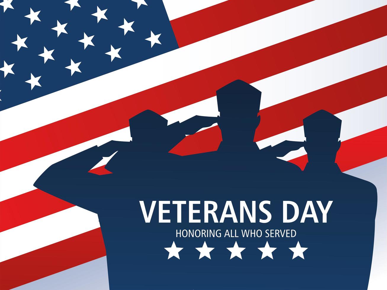 happy veterans day, american flag with soldiers in silhouette vector