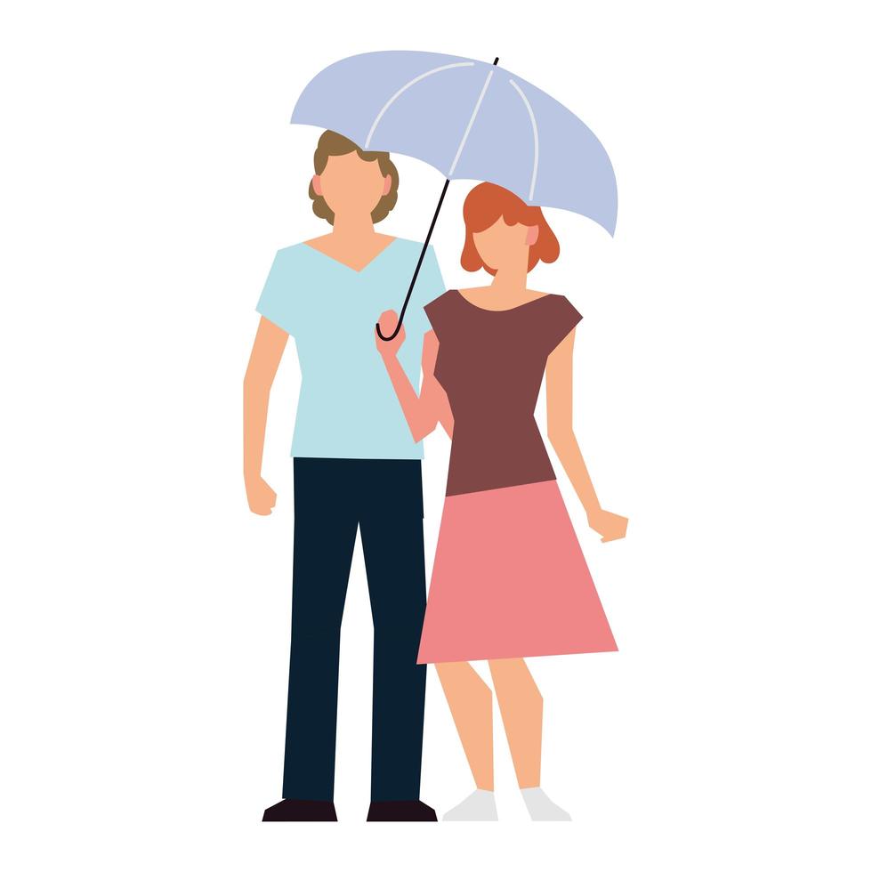 couple with umbrella walking activity outdoor vector