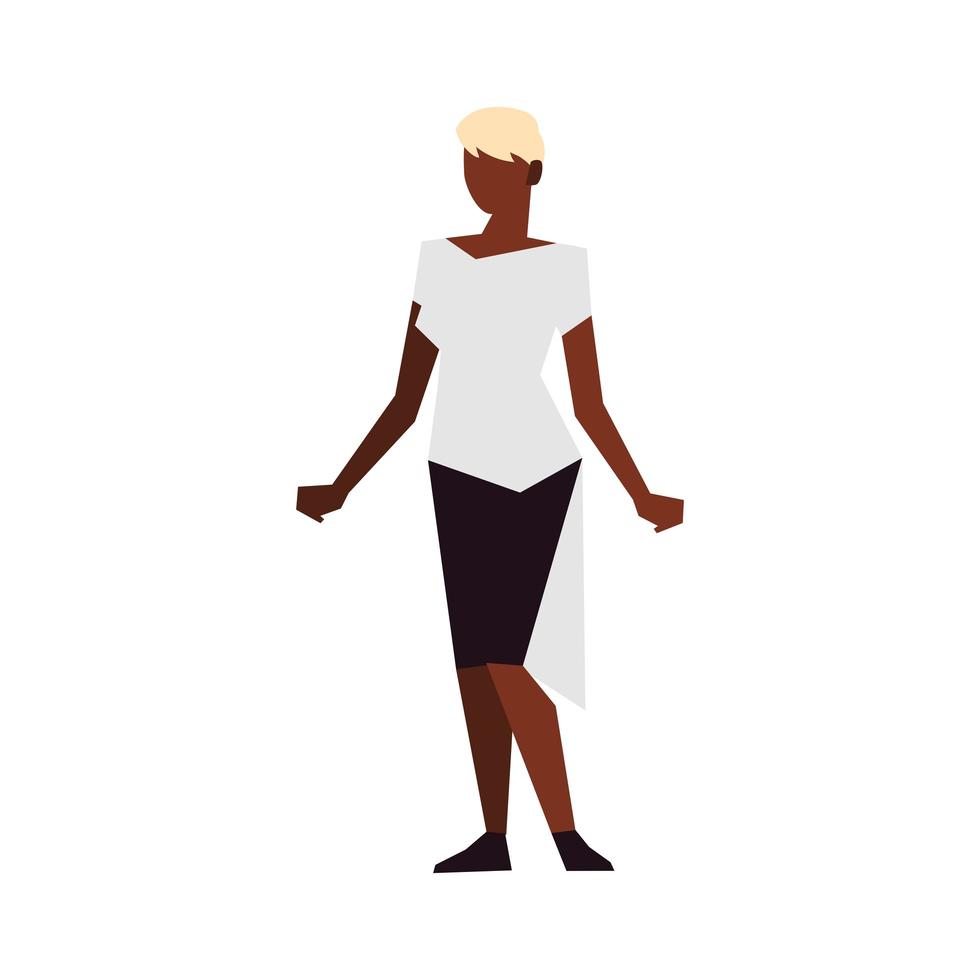 Mujer afroamericana con cabello rubio icono aislado de carácter permanente vector