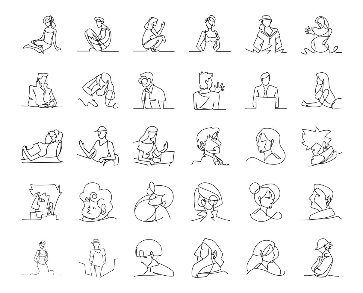 people different acitvities icons continuous line style vector