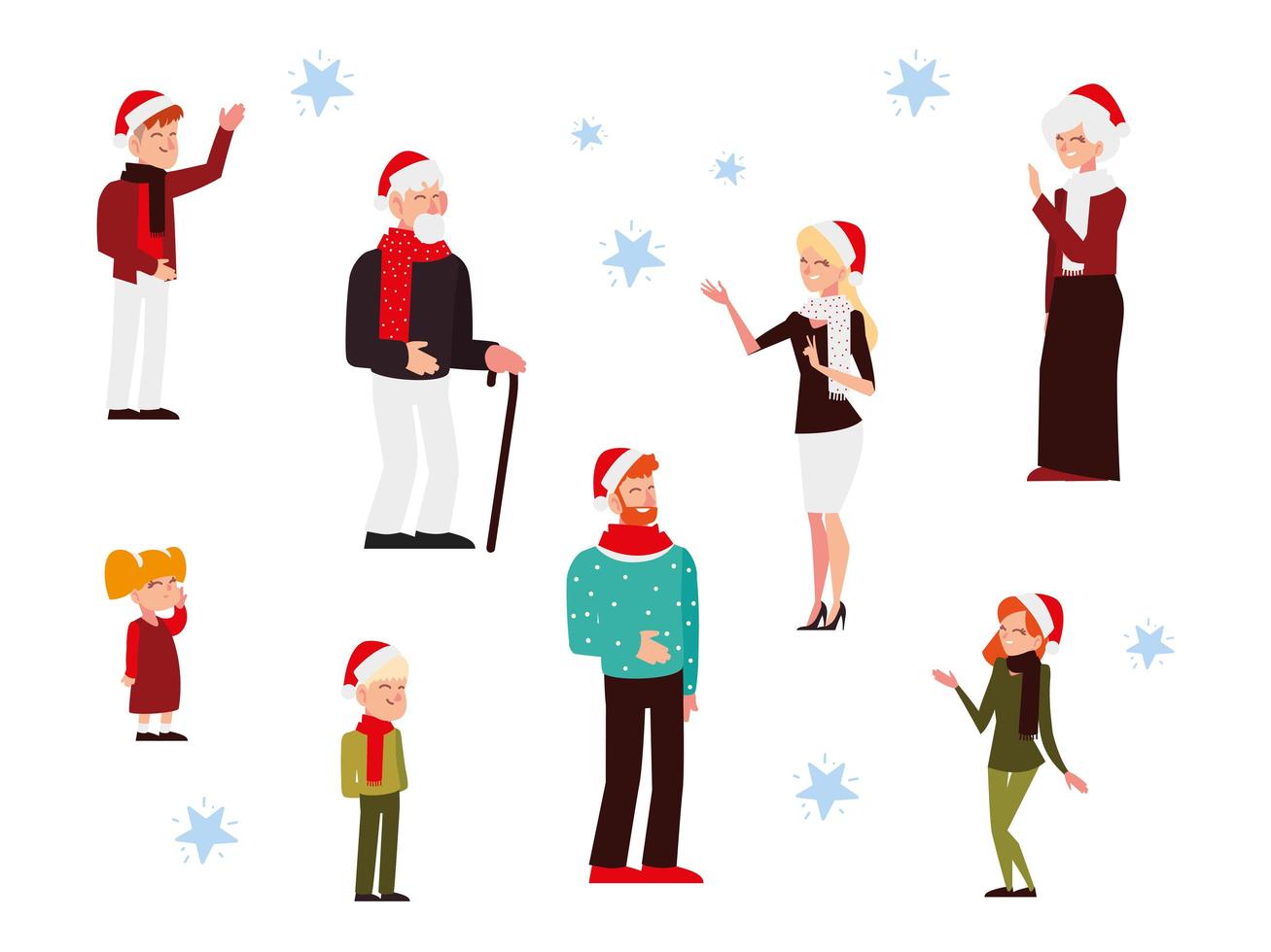 christmas people, family character with santa hat together celebrating season party vector