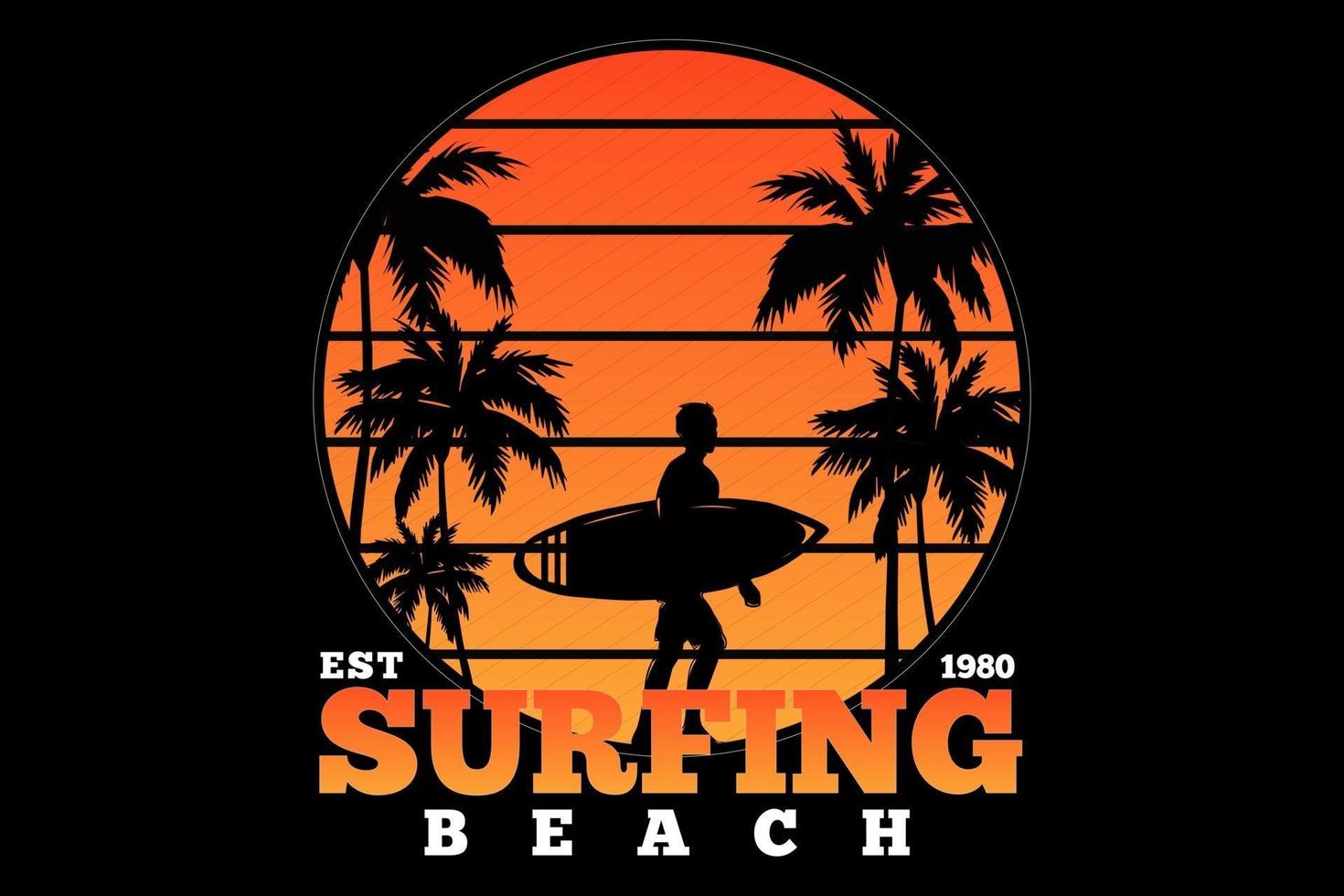 camiseta surf playa atardecer estilo retro vector