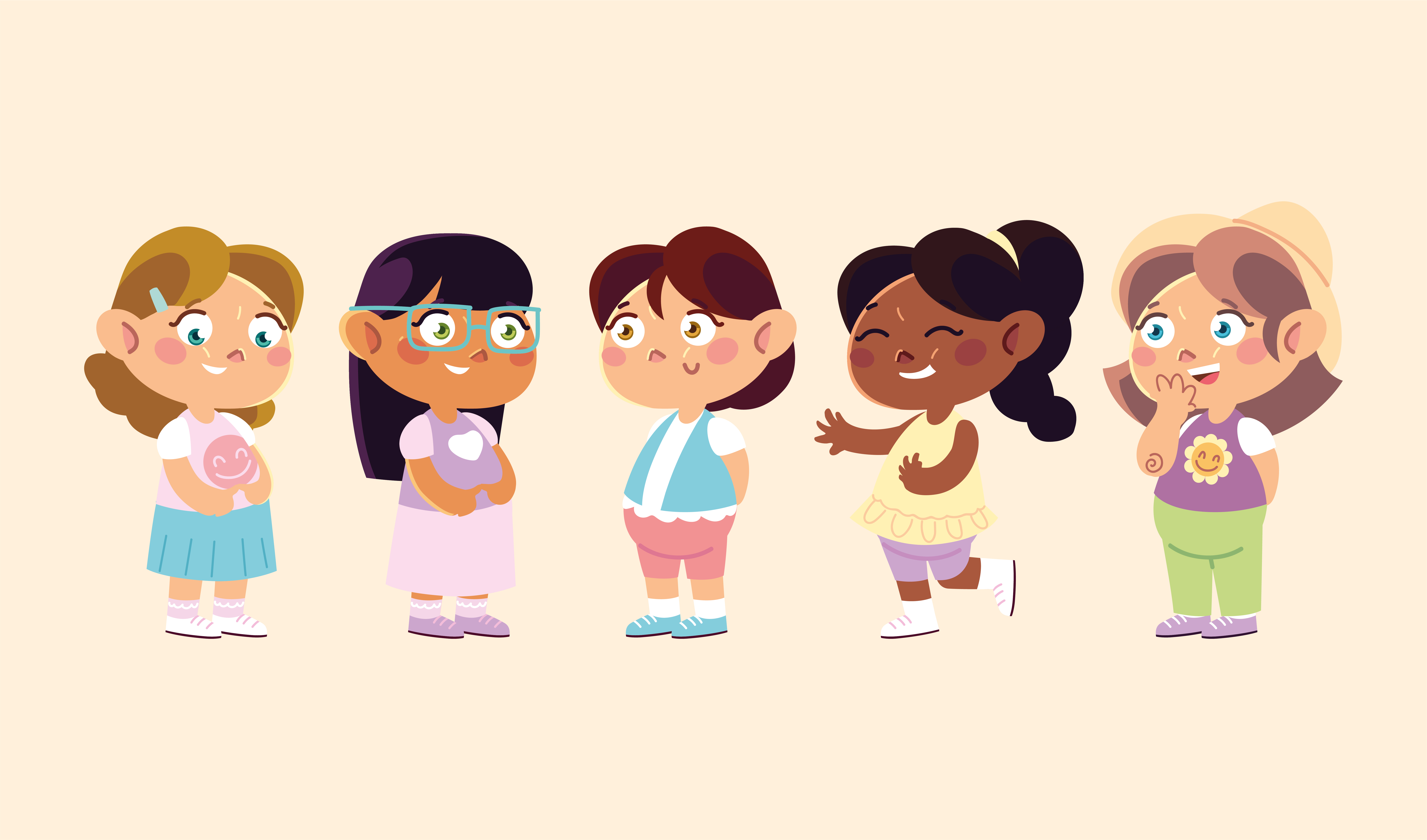 Childrens Day Cute Little Girls Characters Standing 2679397 Vector Art At Vecteezy