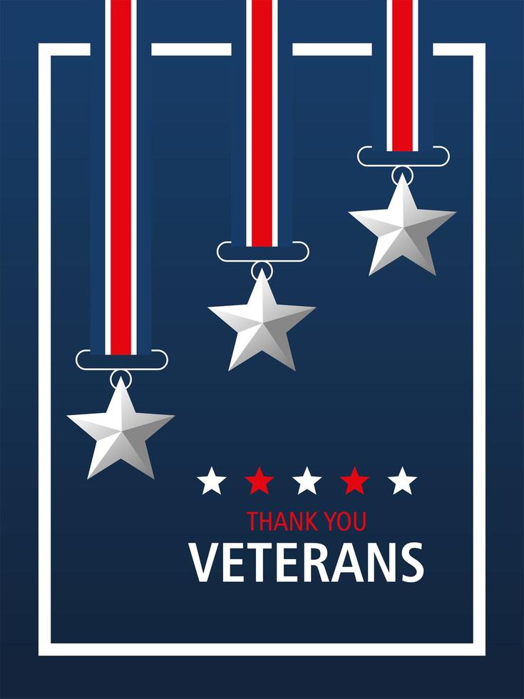 happy veterans day, thanks you card, medal stars patriotic symbol vector