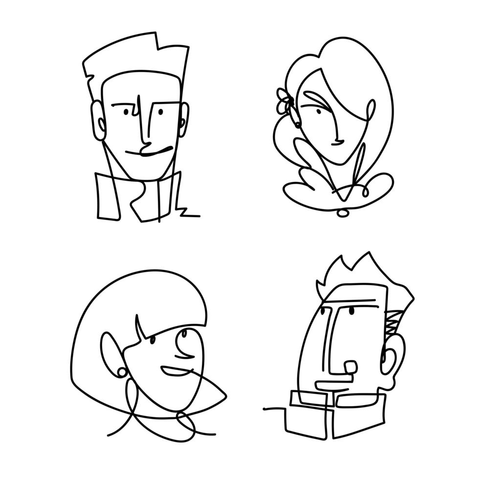 set icons faces people continuous line, isolated design vector