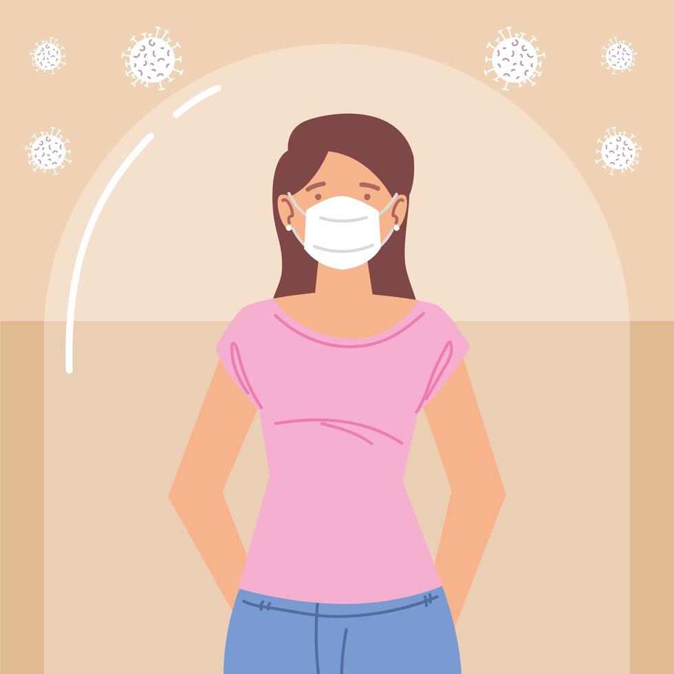 young woman with mask during coronavirus covid 19 vector