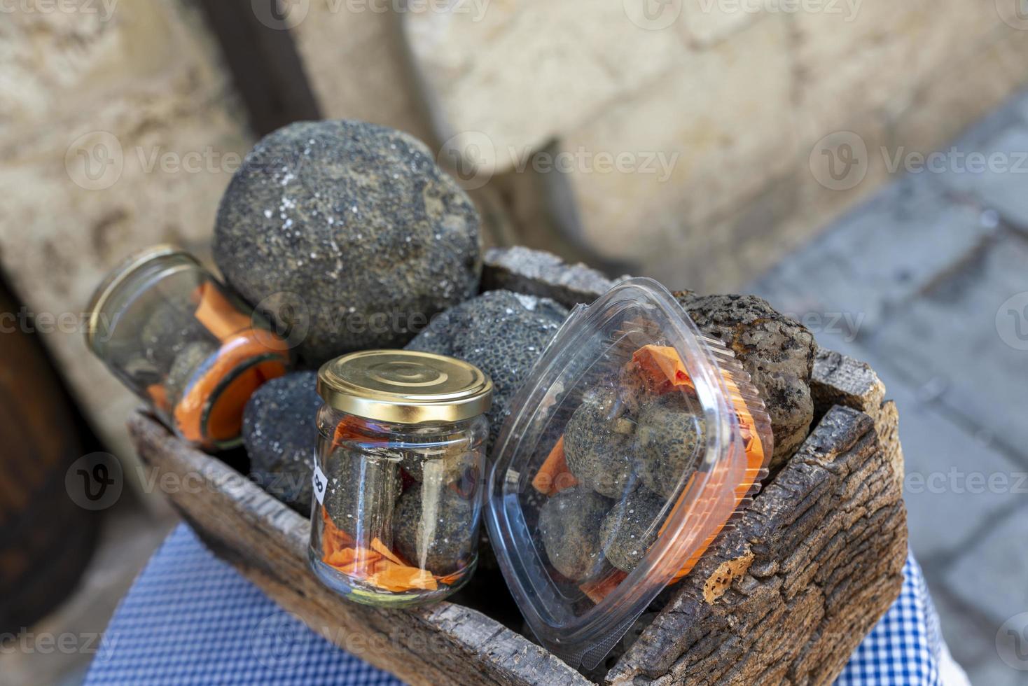 basket of truffles displayed outside a shop photo