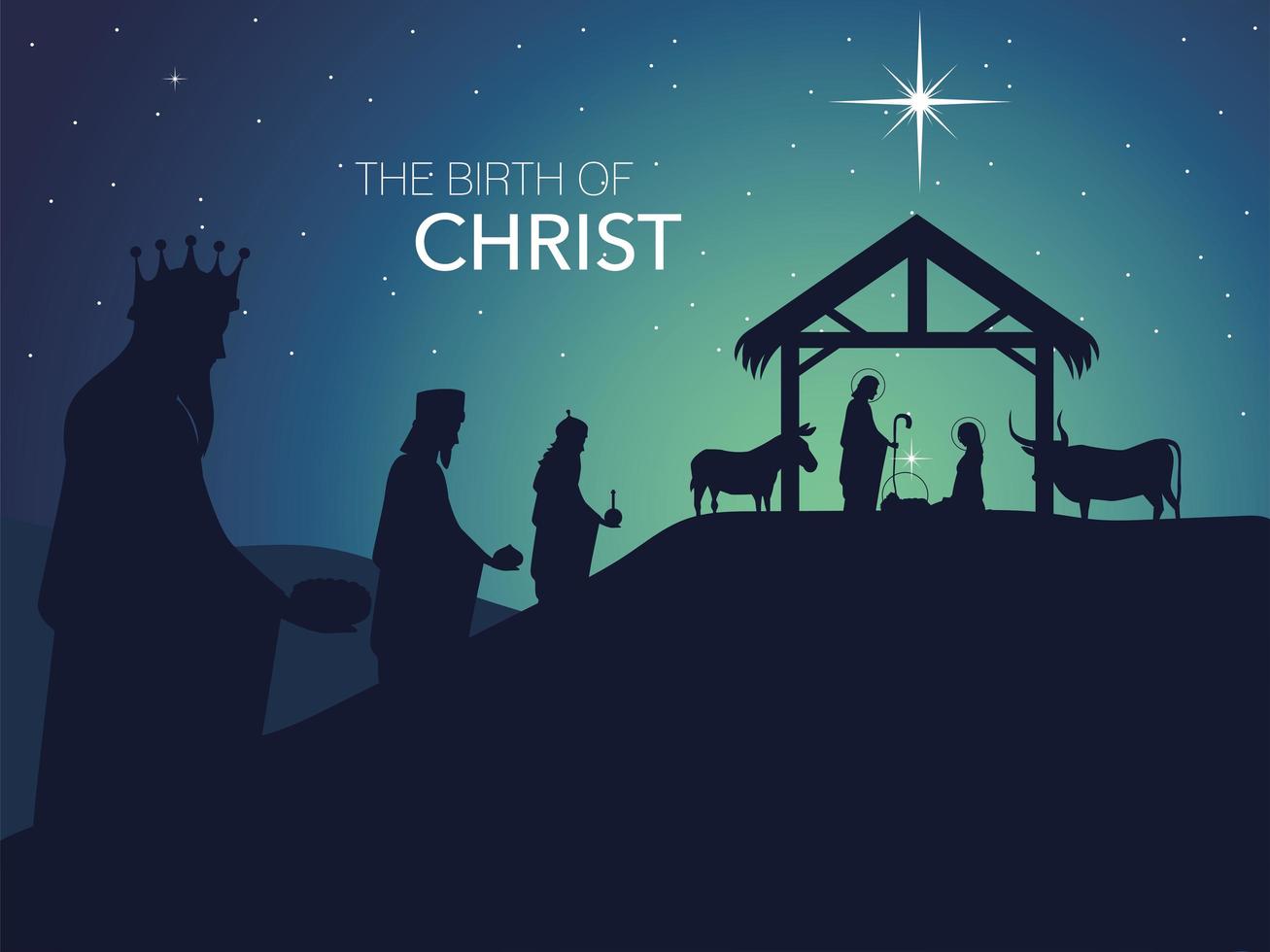 nativity, traditional celebration manger with holy family and three wise kings, birth Christ 