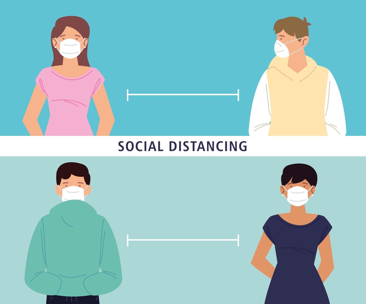 distanciamiento social, manténgase alejado de las personas o entre sí, durante el coronavirus covid 19 vector