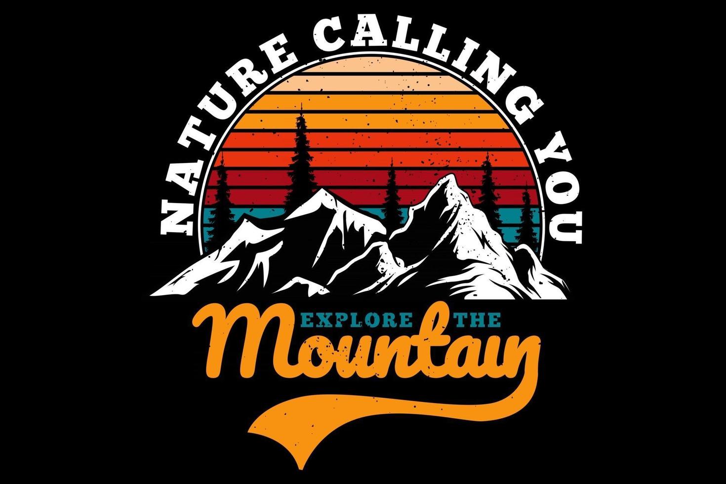 camiseta explora la naturaleza de la montaña llamándote estilo retro vector