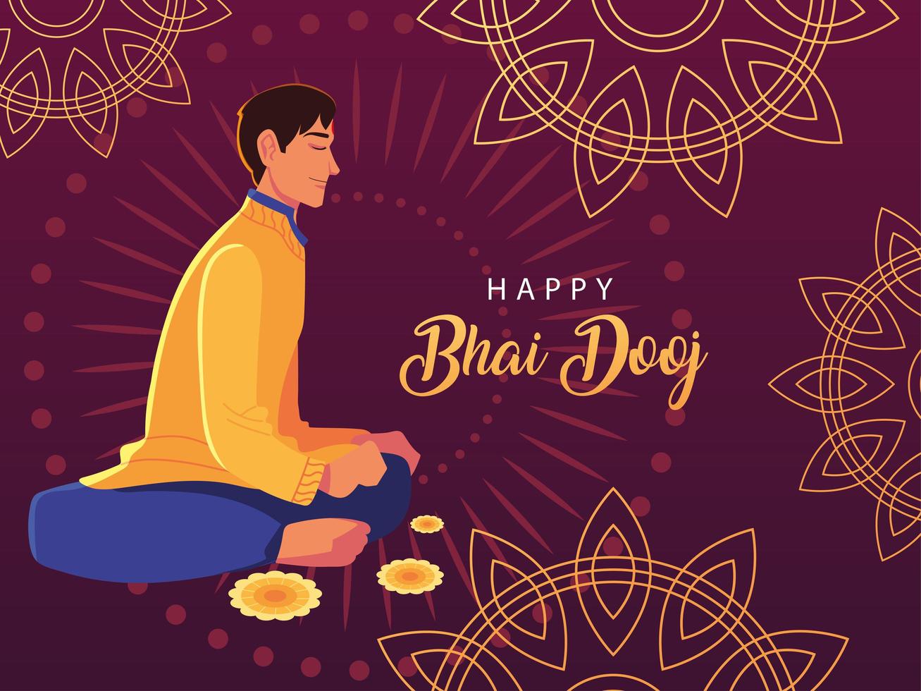 feliz bhai dooj con diseño de vector de dibujos animados de hombre indio