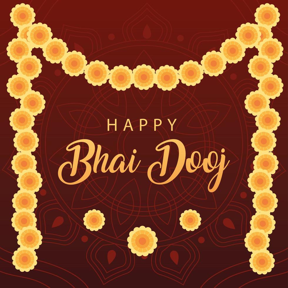 happy bhai dooj with yellow flowers vector design