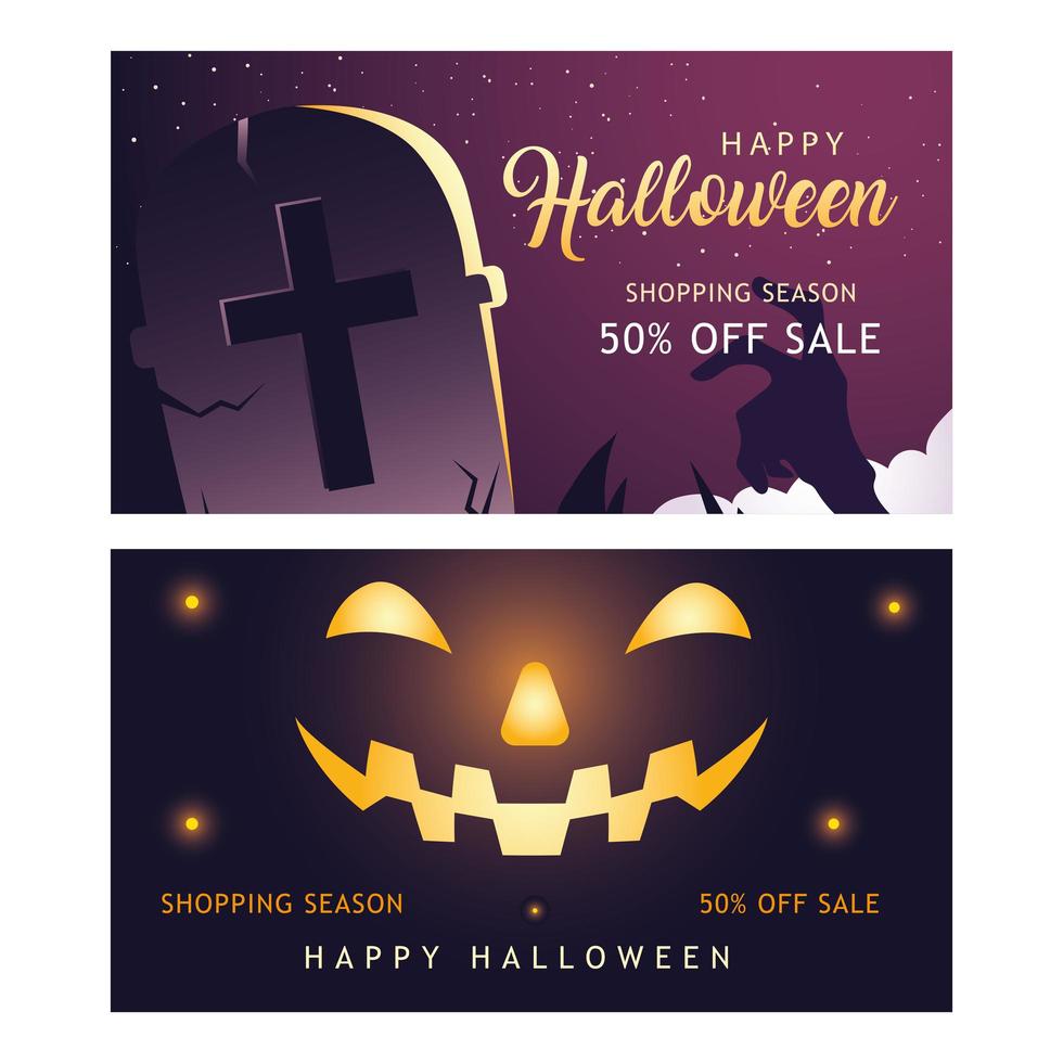 happy halloween shopping season two banners vector design