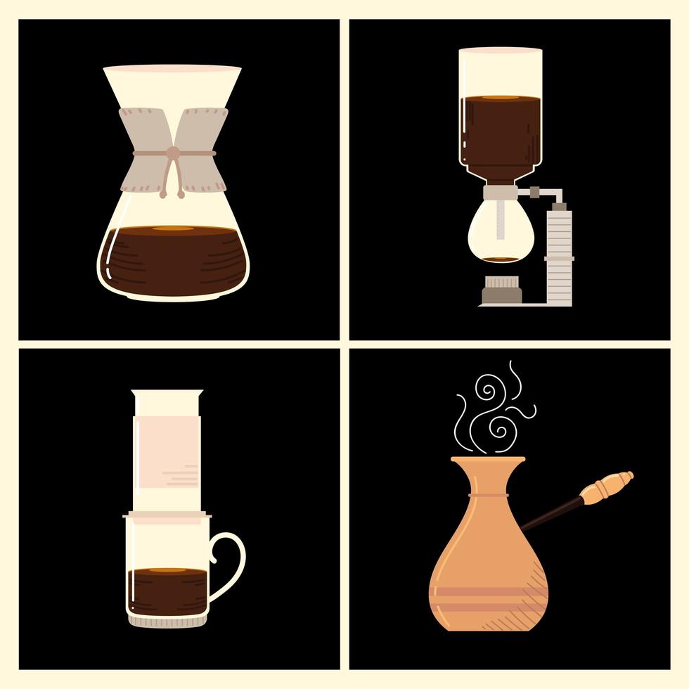 métodos de preparación de café, diferentes formas de preparar bebidas energéticas calientes vector