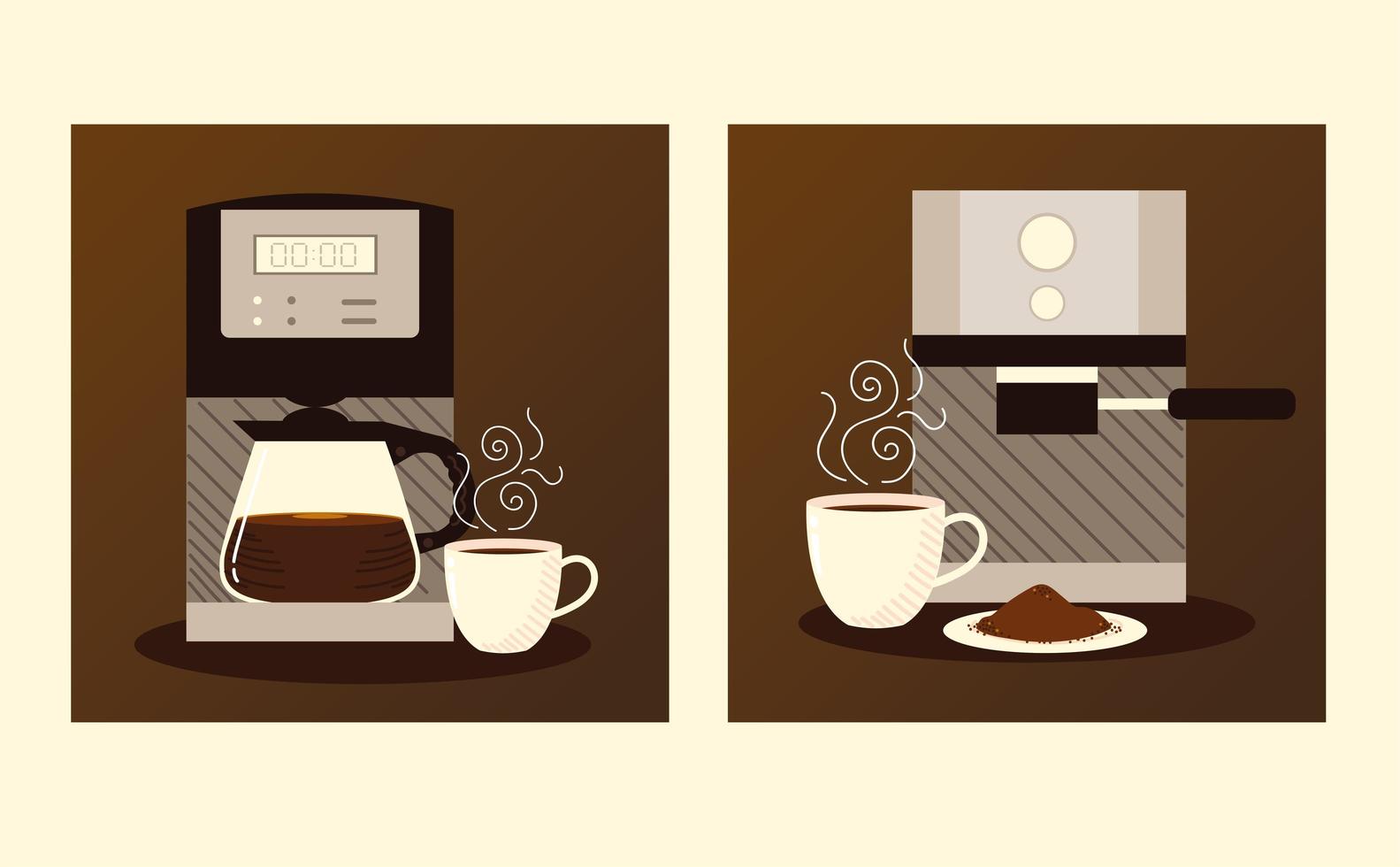 coffee brewing methods, digital and espresso machine appliance and cups vector