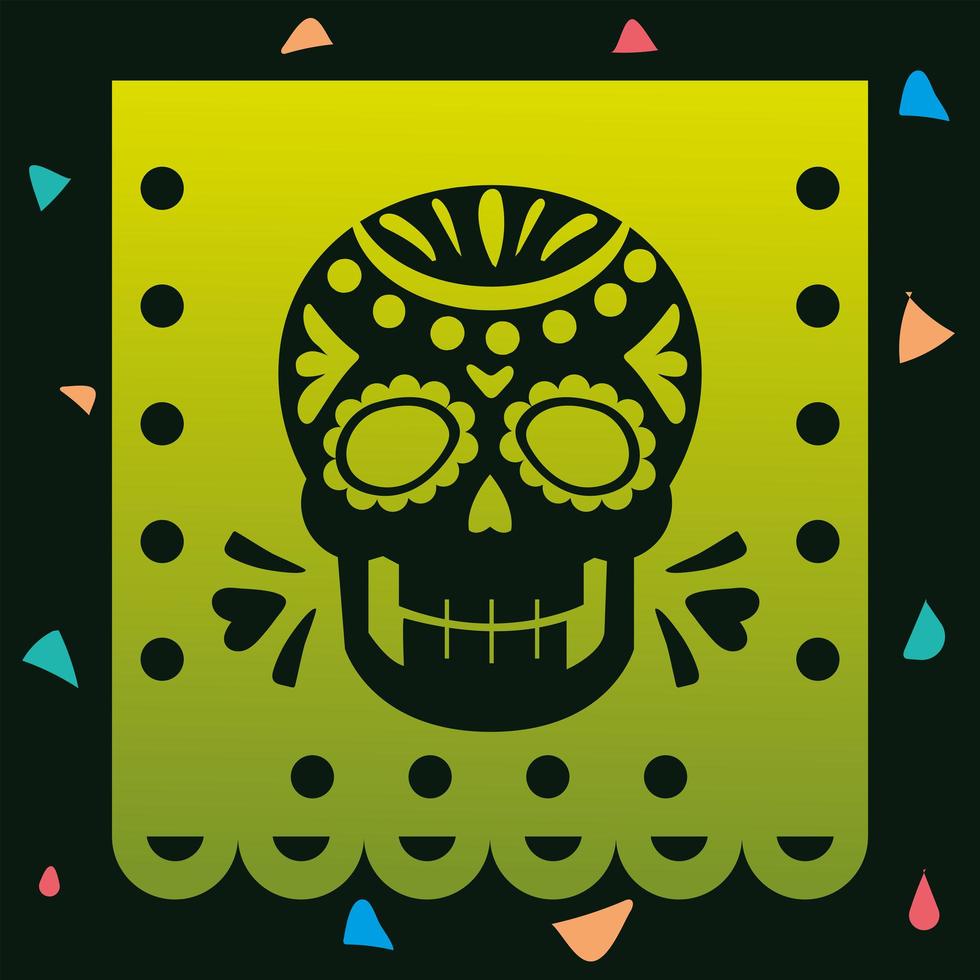 day of the dead, skull green banner mexican celebration vector