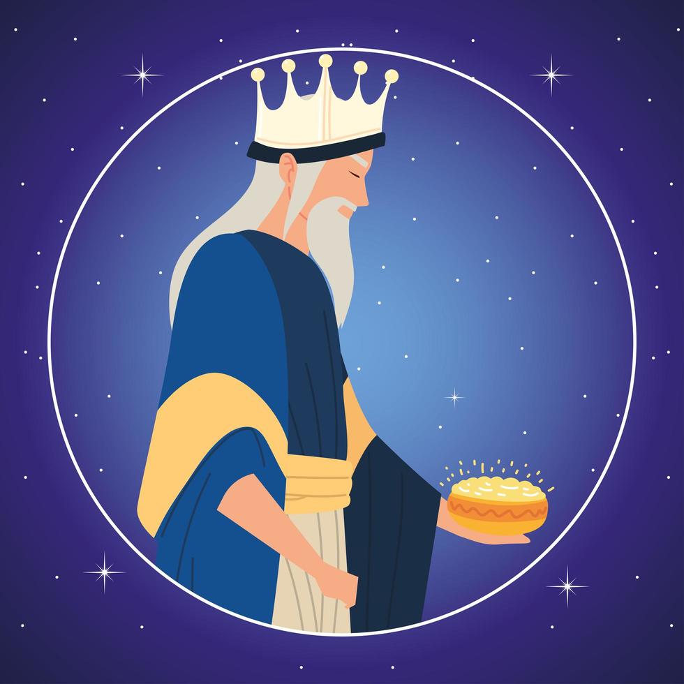 nativity, Melchior wise king manger round portrait vector