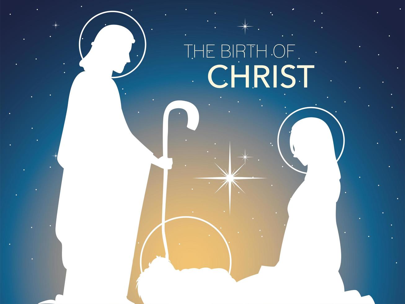 nativity, traditional celebration manger holy family in silhouette and gradient background vector