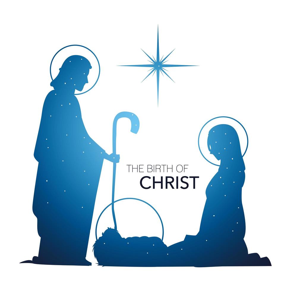 nativity, manger scene holy family bright silhouettes vector