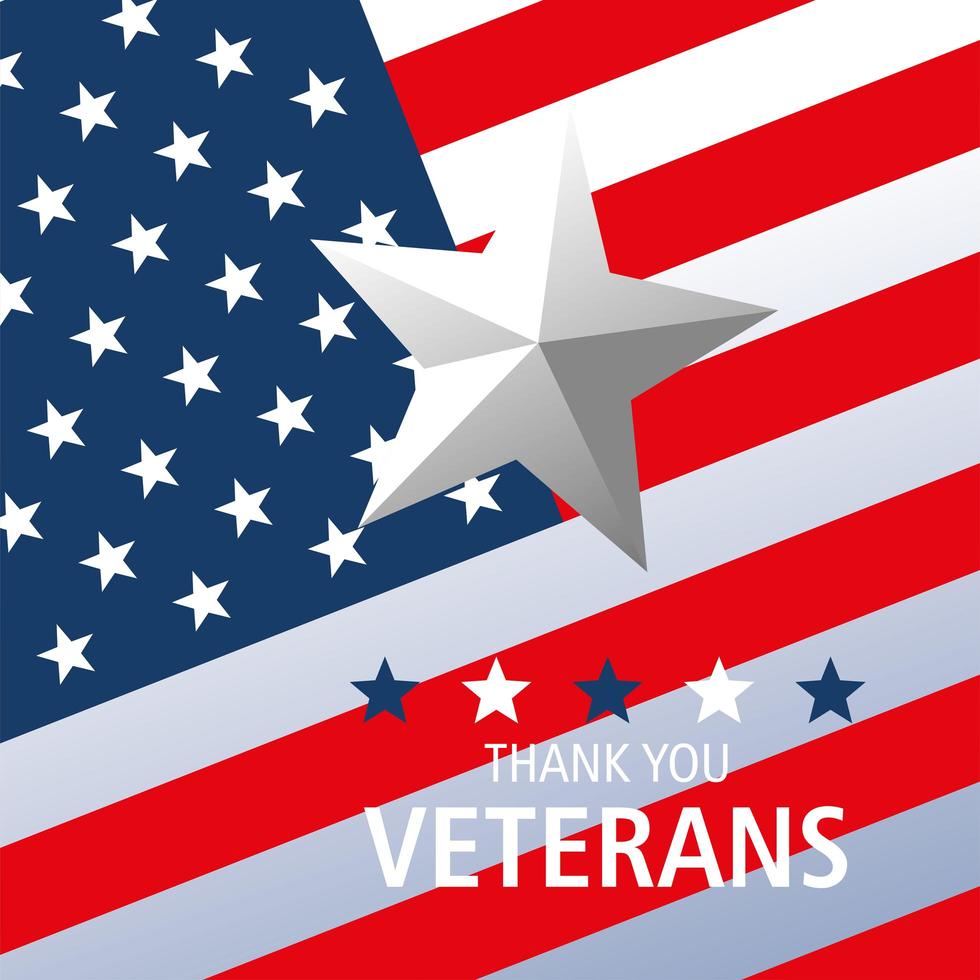 happy veterans day, star on american flag card vector