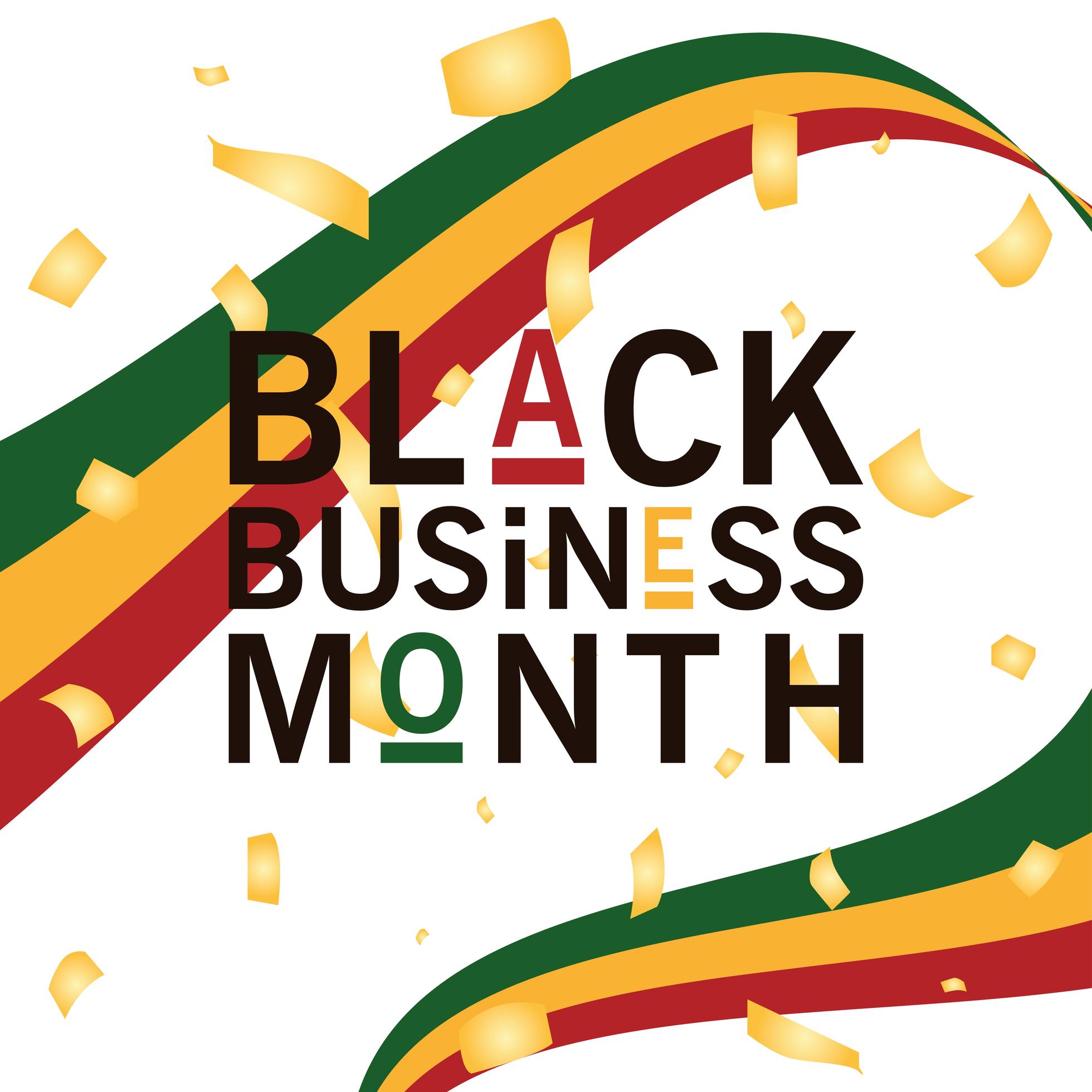 Black business month with green yellow and red ribbon vector design