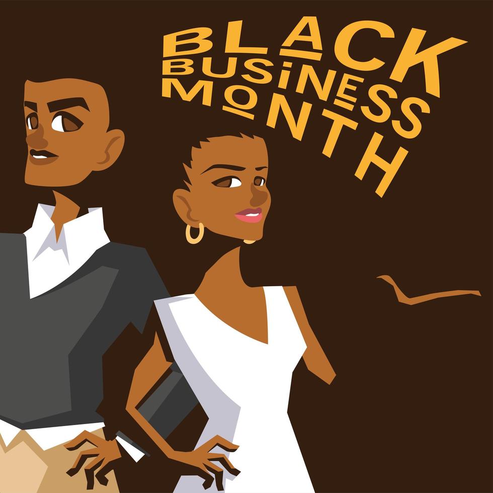 Black business month with afro woman and man cartoons vector design