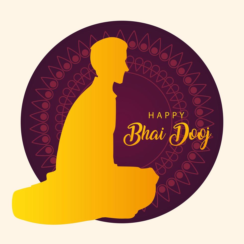 happy bhai dooj with indian man silhouette vector design