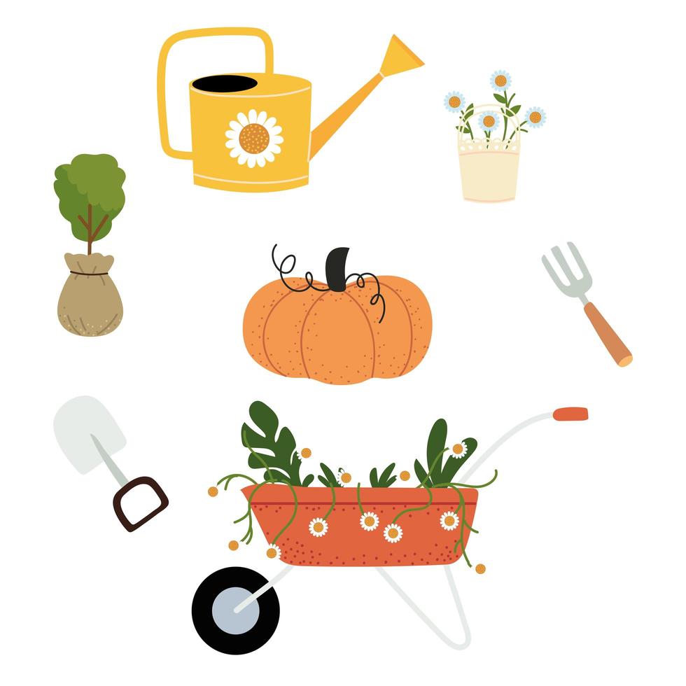 diseño de vector de colección de iconos de herramientas de jardinería