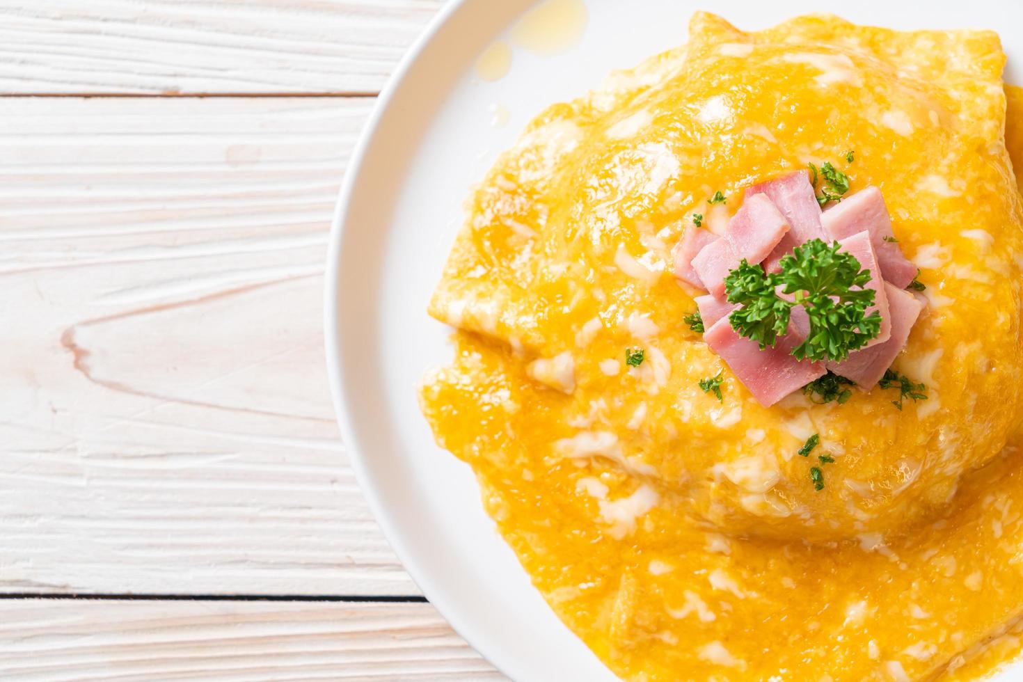 Creamy Omelet with Ham on Rice photo