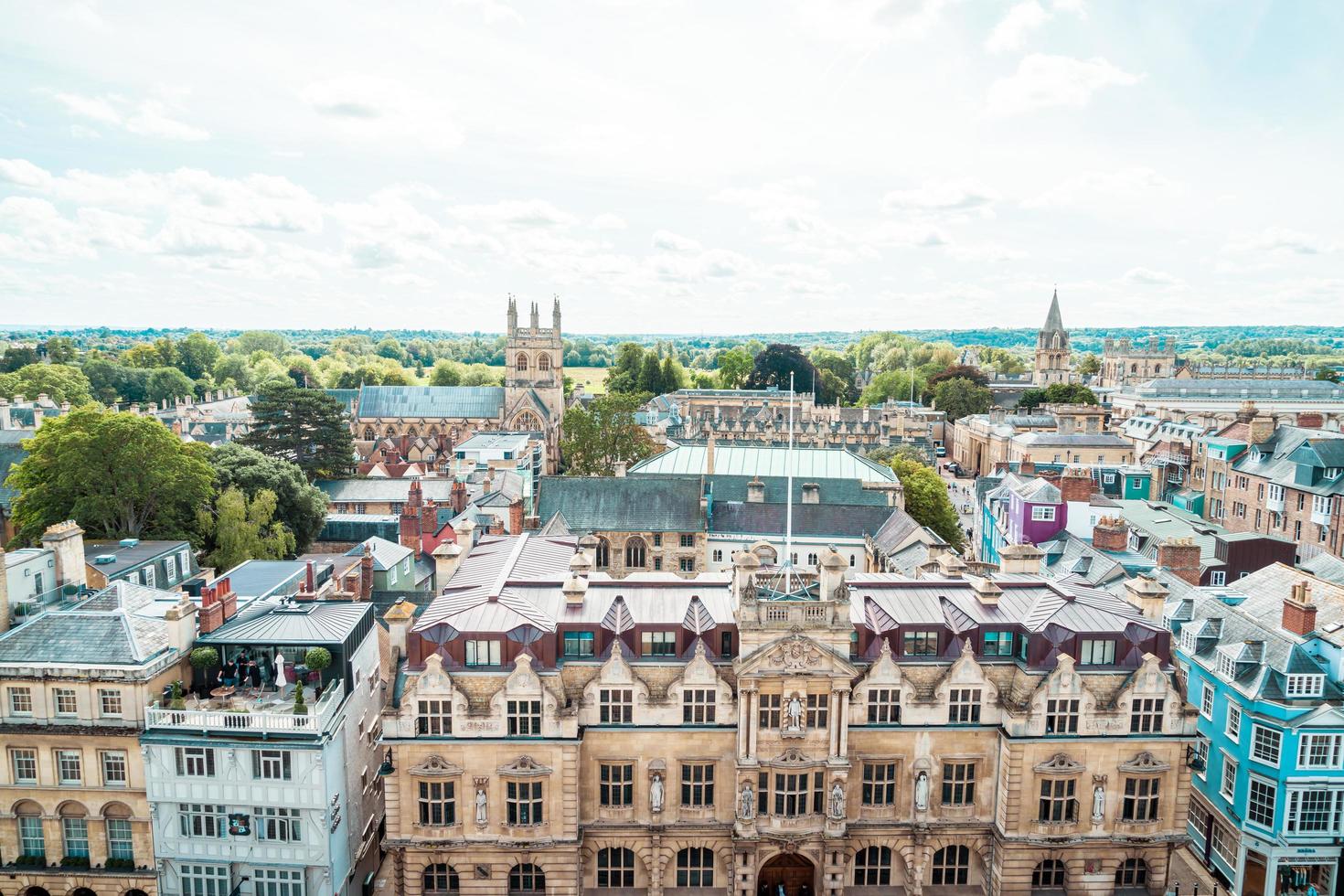 Oxford, UK - August 29, 2019 - High angle view of High Street of Oxford photo