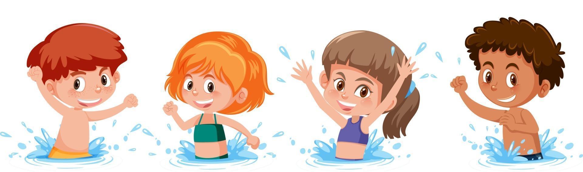 Set of different kids cartoon character in summer theme vector