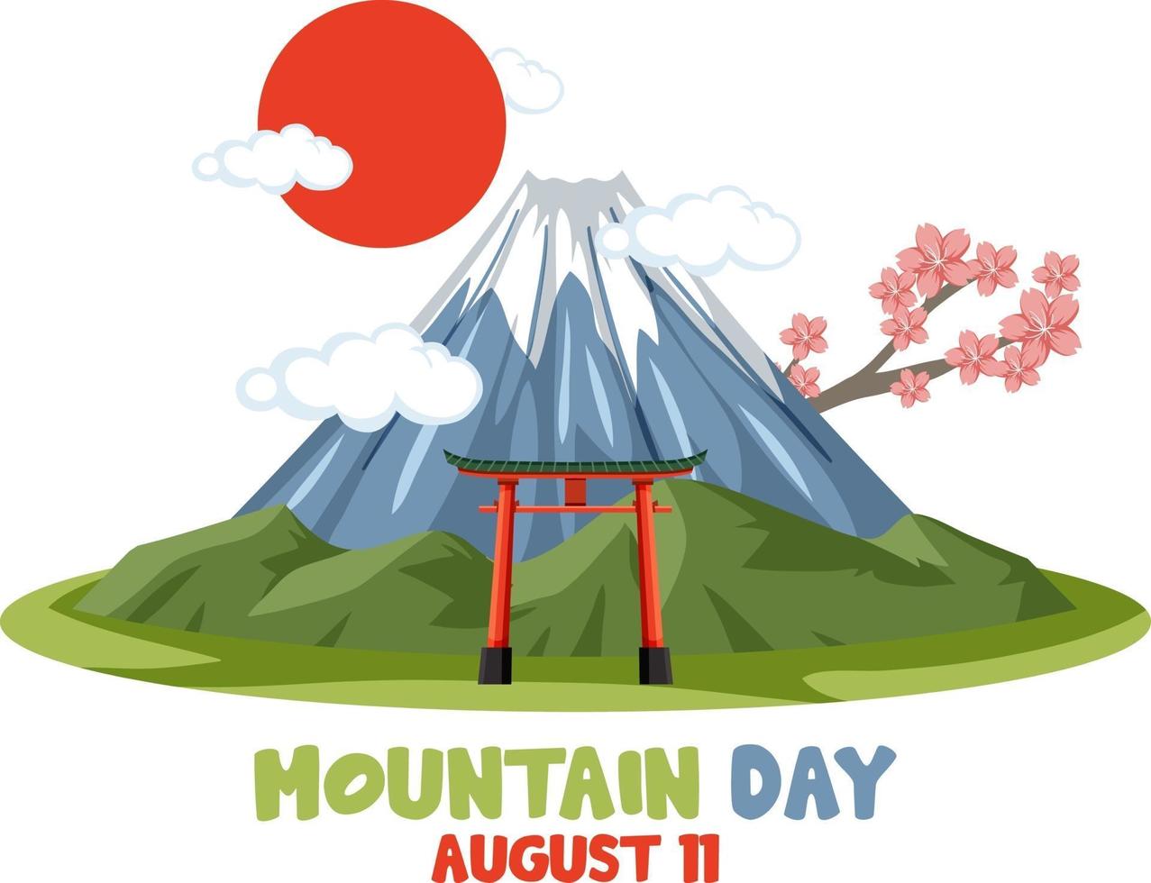 Mount Fuji with Mountain Day on August 11 font banner vector